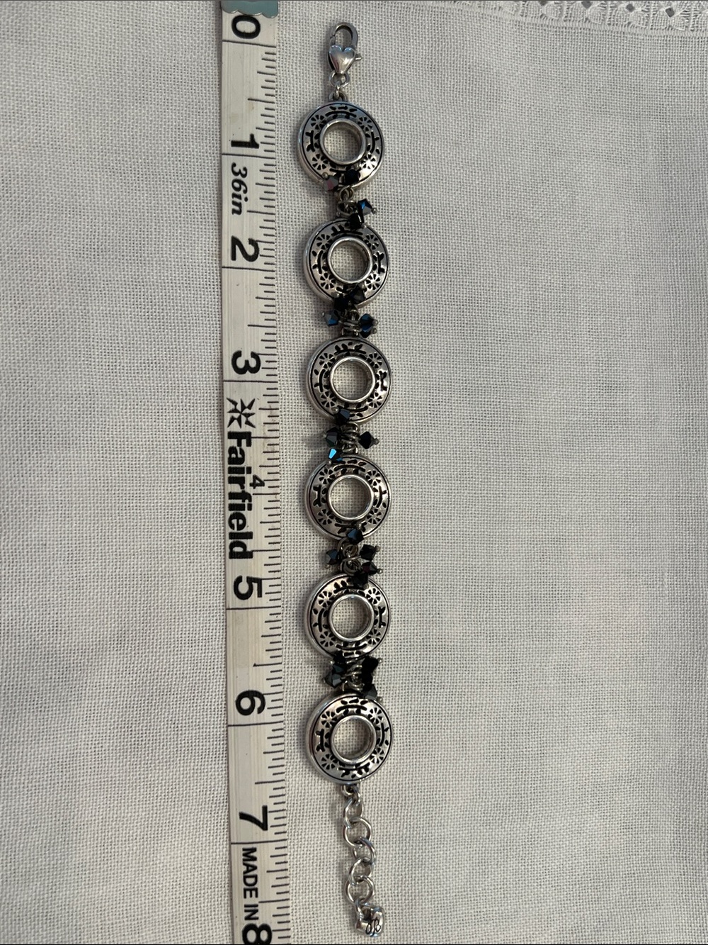 Brighton Silver-Tone Circle Link Bracelet with Black Iridescent Beads